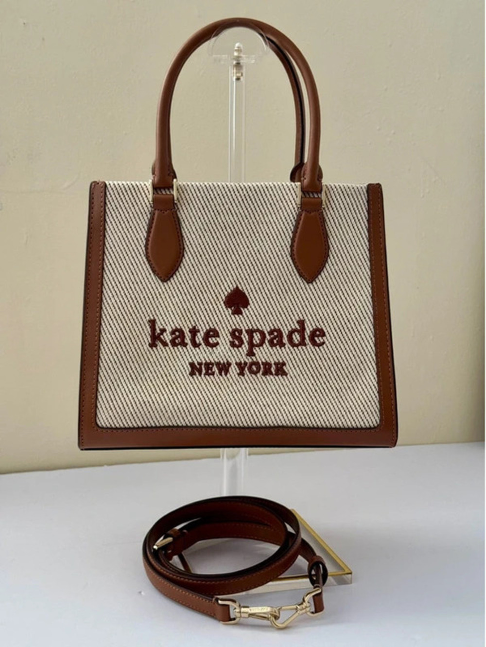 Kate Spade Ellie Small Tote Warm Gingerbread Canvas Leather Crossbody KF509